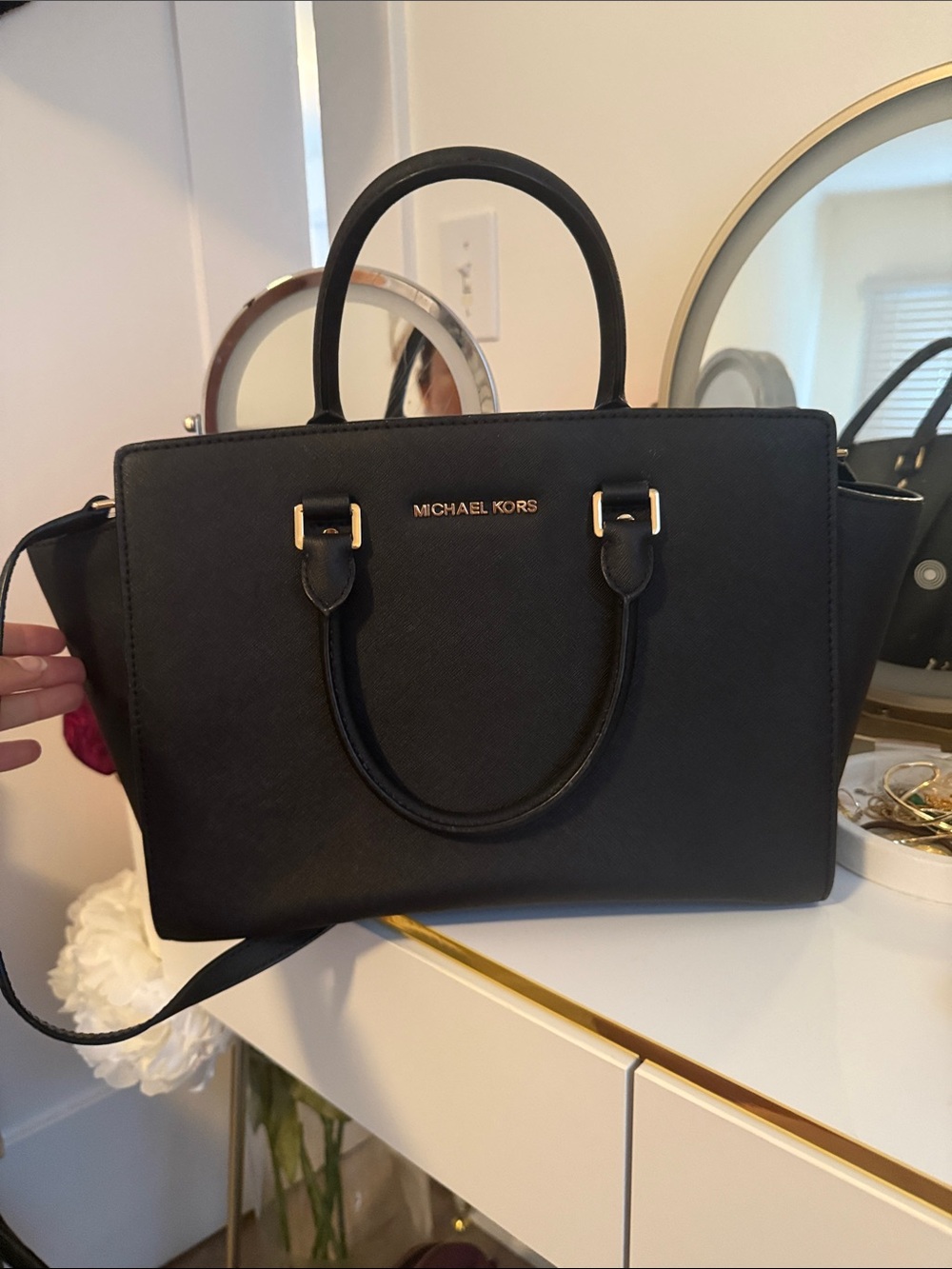 Michael Kors Black Saffiano Satchel with Gold Hardware